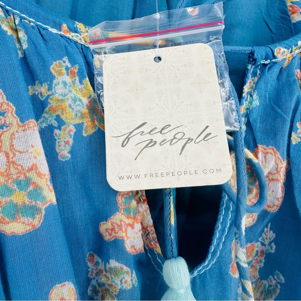 NEW Free People Carmella Mini Dress Blue Floral River Combo Boho Size XS - Picture 13 of 15